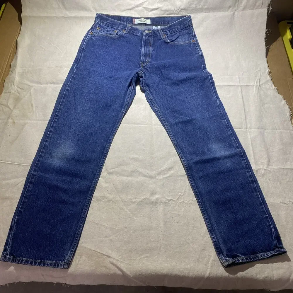 Levi's 505 Regular Straight Fit Jeans Mens 36x32 Black Stretch Denim